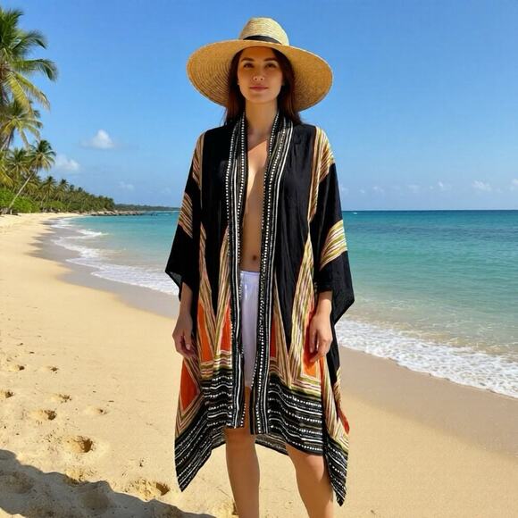 Unbranded Tops - Open Front Top Kimono OneSize FitMost Womens Lagenlook Layer Cover Up Multicolor